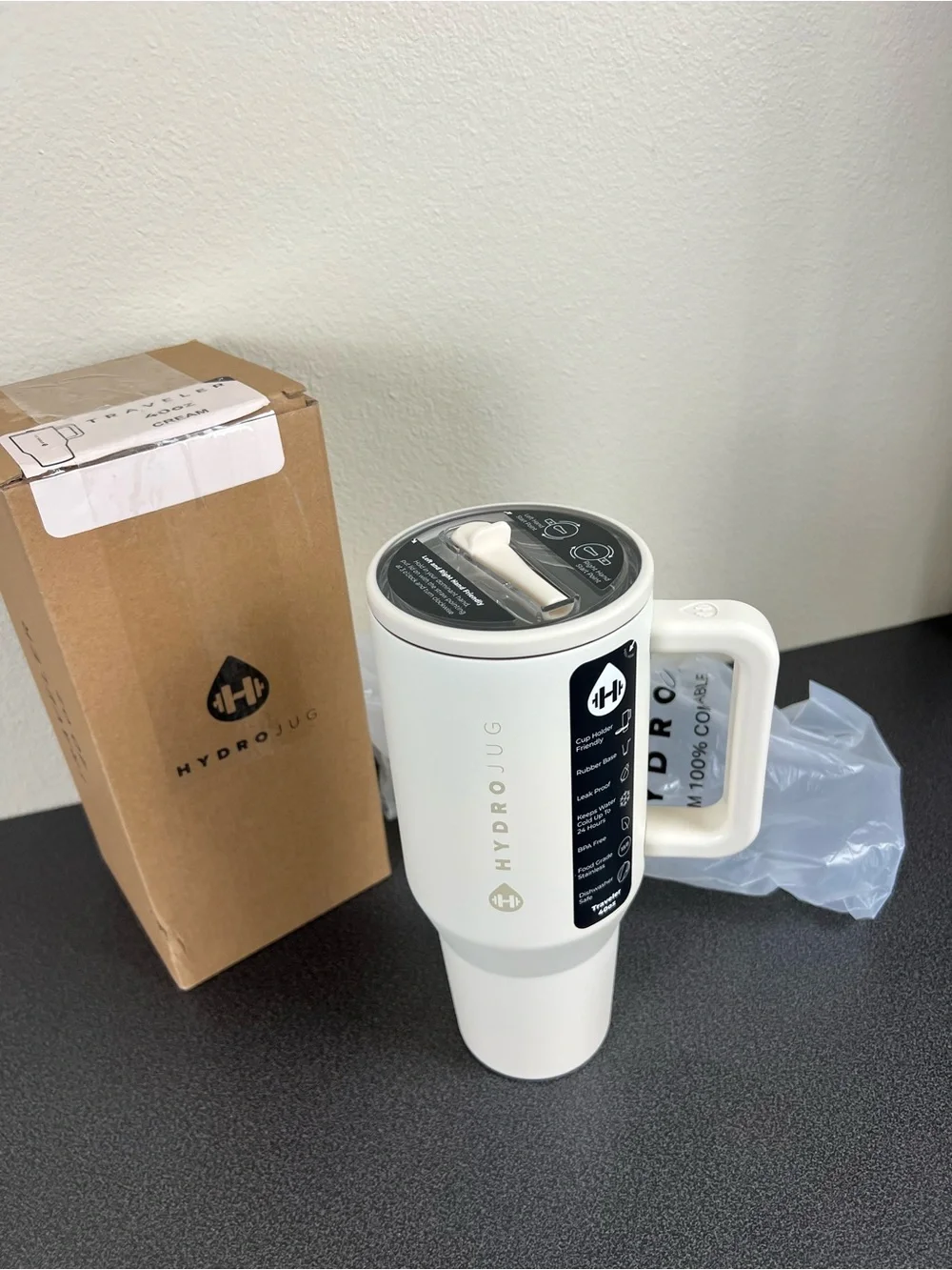 HydroJug White Travel Mug with Handle 40oz